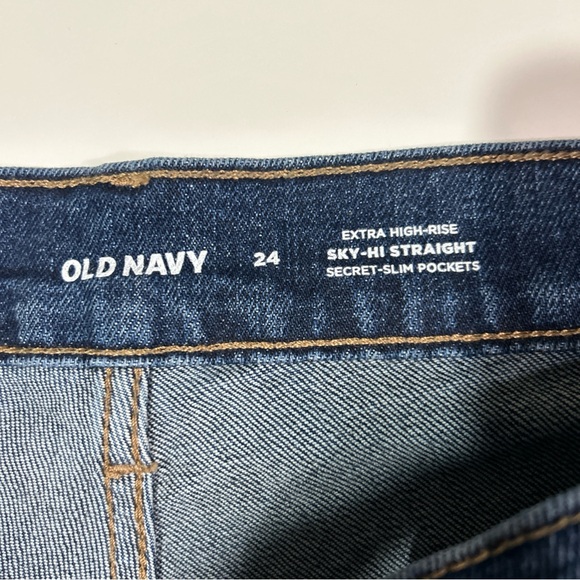 Old Navy Sky Hi Jeans Women’s 24 Straight Extra High Rise Stretch Mom Dark Wash - Picture 5 of 15